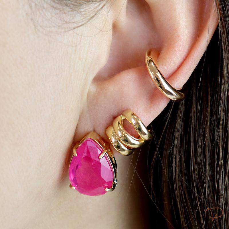 Brinco Gota Pedra Fusion Pink Banhado A Ouro 18k Vanessa Prado